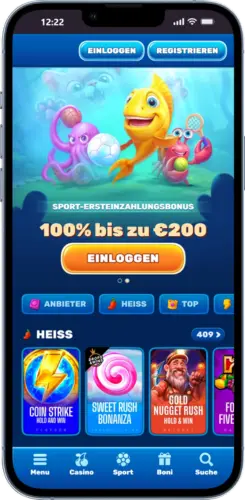 Safari mit geöffneter Casino-Seite für Fishin Frenzy auf iOS